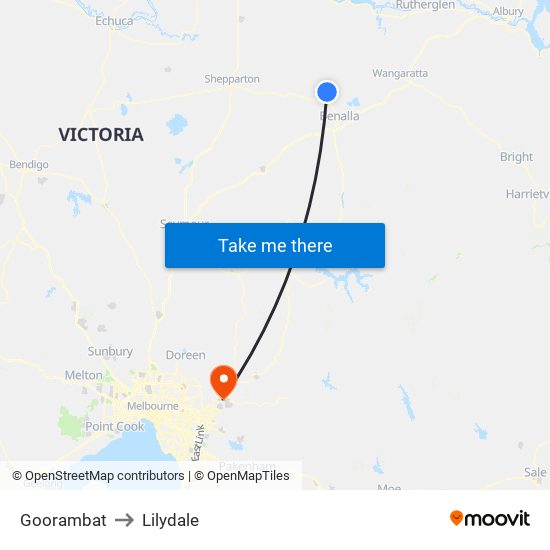 Goorambat to Lilydale map