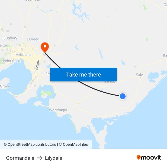 Gormandale to Lilydale map