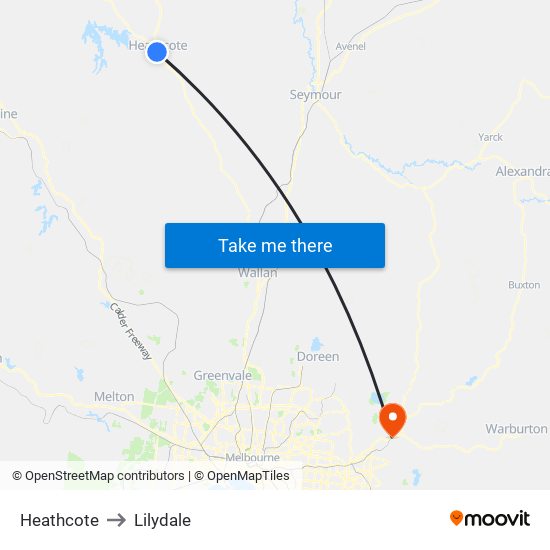 Heathcote to Lilydale map