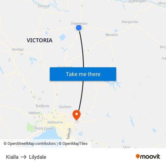 Kialla to Lilydale map