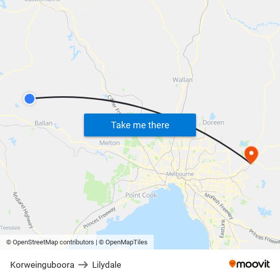 Korweinguboora to Lilydale map