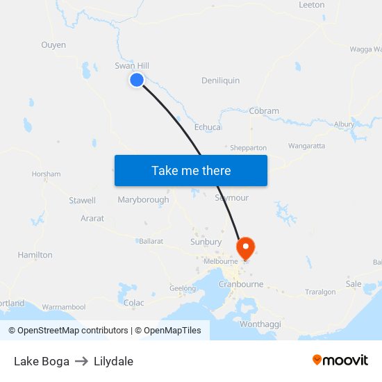 Lake Boga to Lilydale map