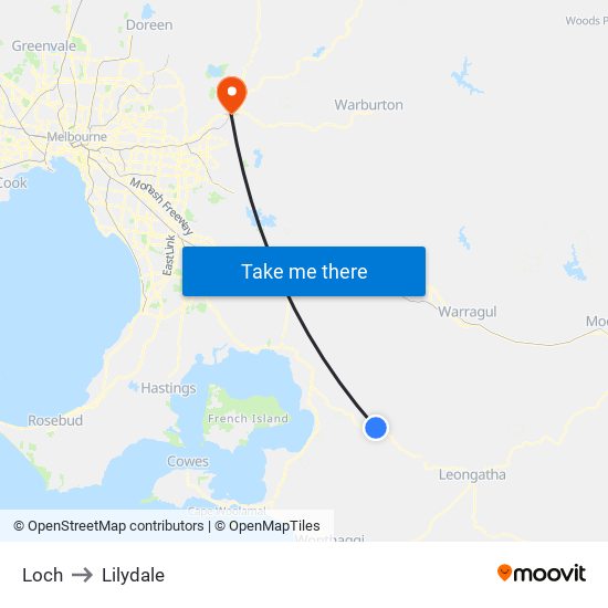 Loch to Lilydale map