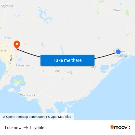 Lucknow to Lilydale map