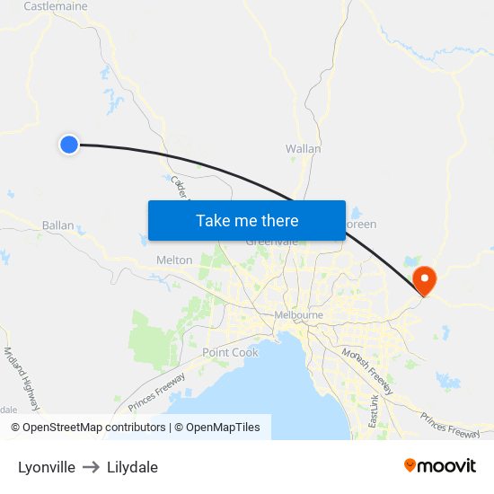 Lyonville to Lilydale map