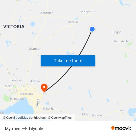 Myrrhee to Lilydale map