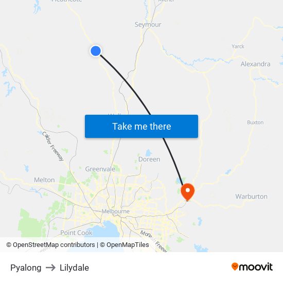 Pyalong to Lilydale map