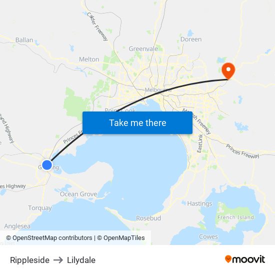 Rippleside to Lilydale map