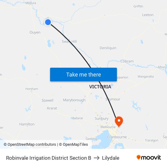 Robinvale Irrigation District Section B to Lilydale map