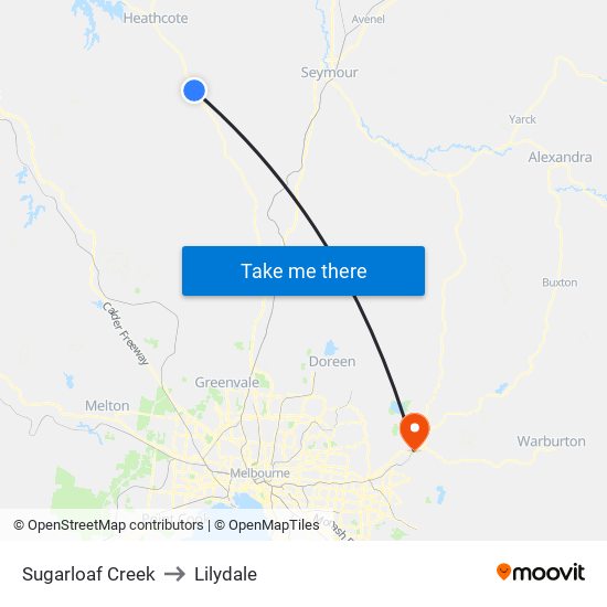 Sugarloaf Creek to Lilydale map