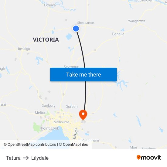 Tatura to Lilydale map