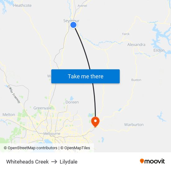 Whiteheads Creek to Lilydale map