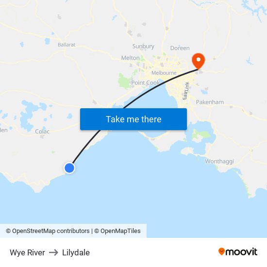 Wye River to Lilydale map