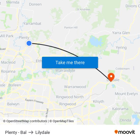 Plenty - Bal to Lilydale map