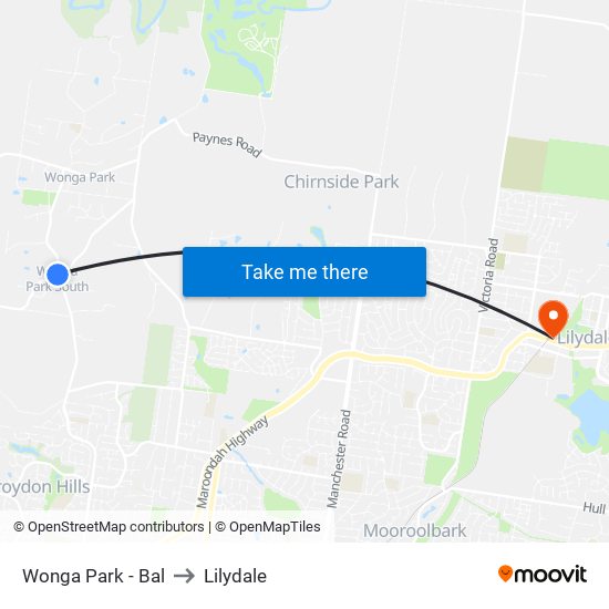 Wonga Park - Bal to Lilydale map