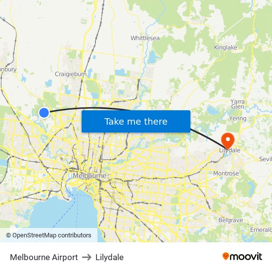 Melbourne Airport to Lilydale map