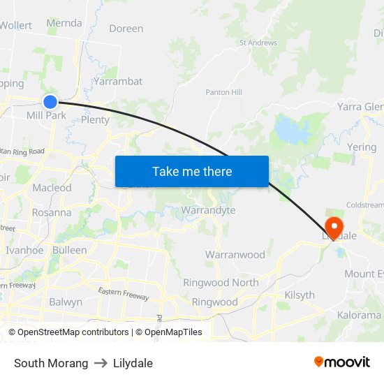 South Morang to Lilydale map