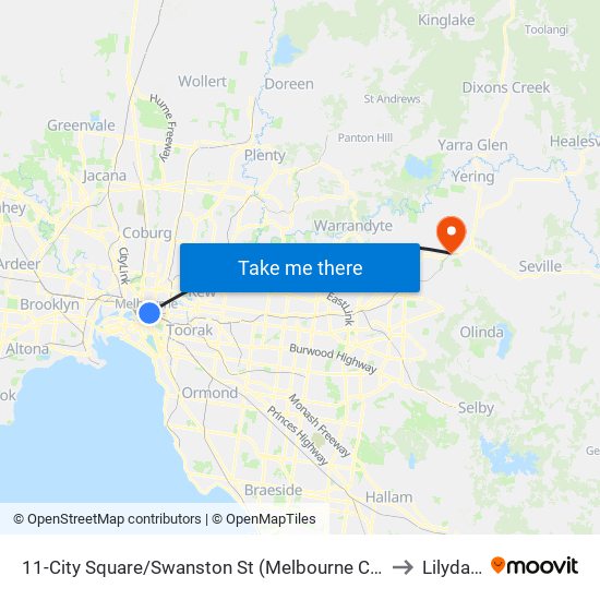 11-City Square/Swanston St (Melbourne City) to Lilydale map