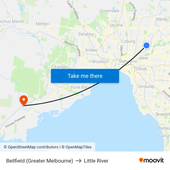 Bellfield (Greater Melbourne) to Little River map