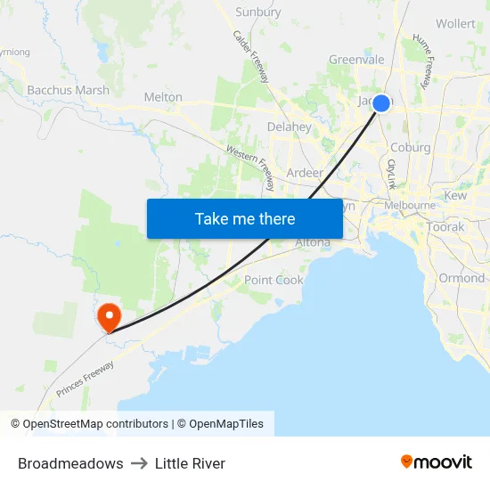 Broadmeadows to Little River map