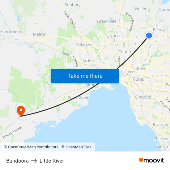 Bundoora to Little River map