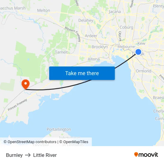 Burnley to Little River map