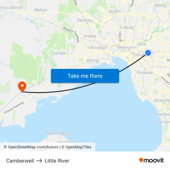 Camberwell to Little River map