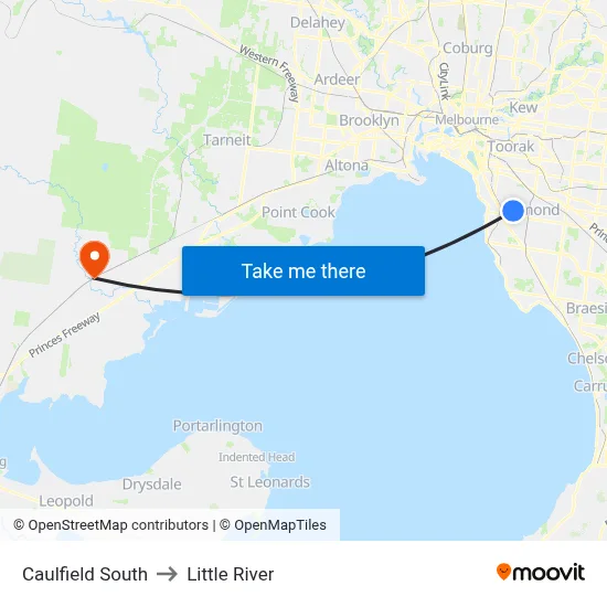 Caulfield South to Little River map