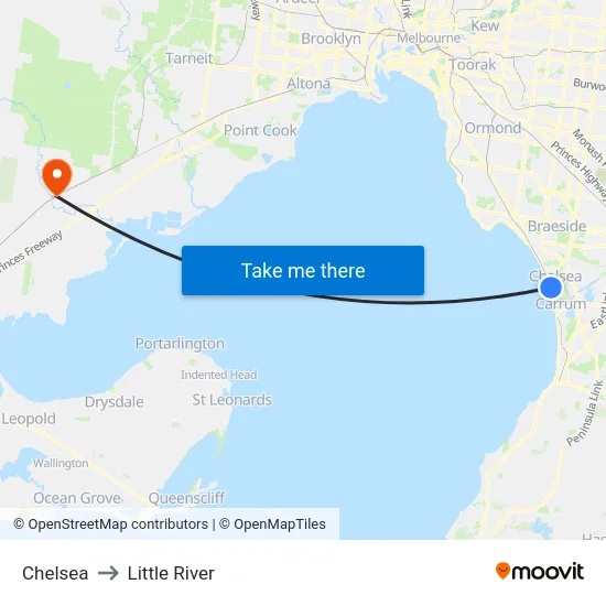 Chelsea to Little River map