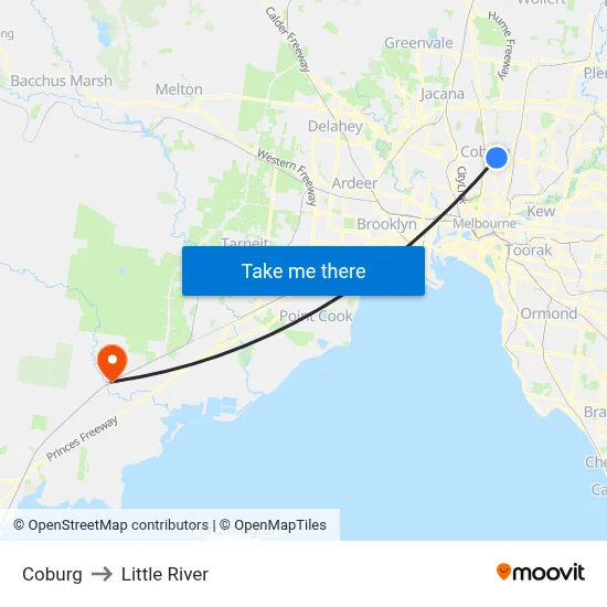 Coburg to Little River map