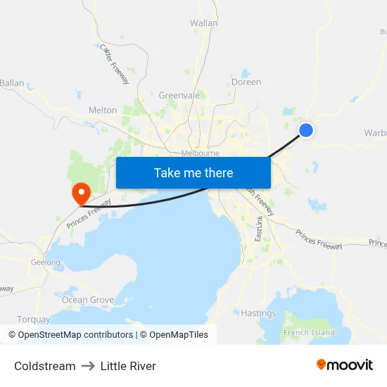 Coldstream to Little River map