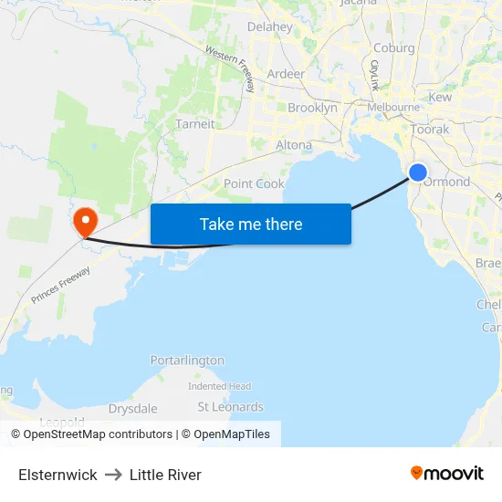 Elsternwick to Little River map
