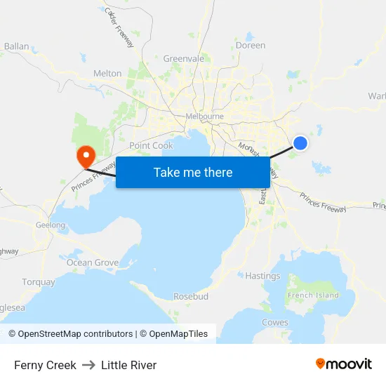 Ferny Creek to Little River map