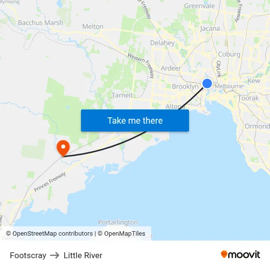 Footscray to Little River map