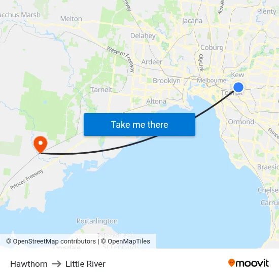 Hawthorn to Little River map