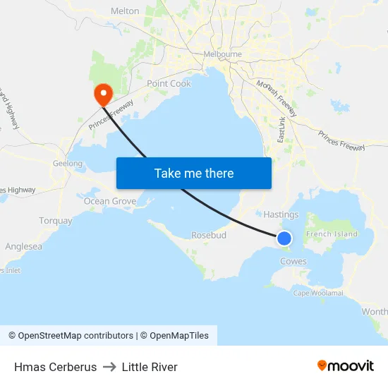 Hmas Cerberus to Little River map