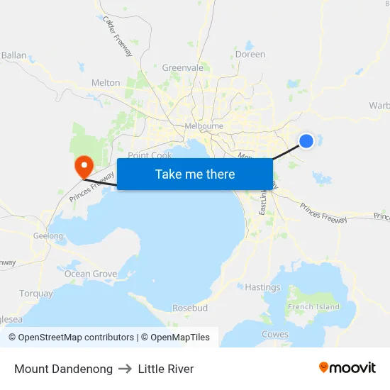 Mount Dandenong to Little River map