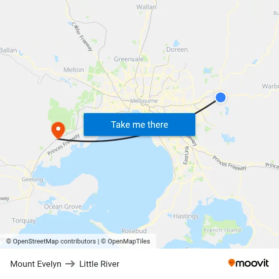 Mount Evelyn to Little River map