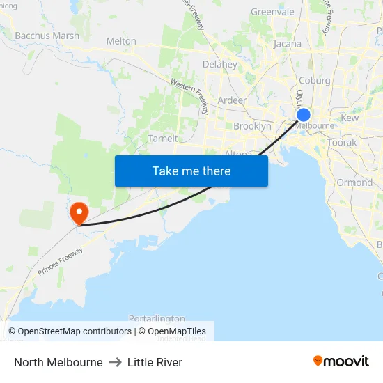 North Melbourne to Little River map
