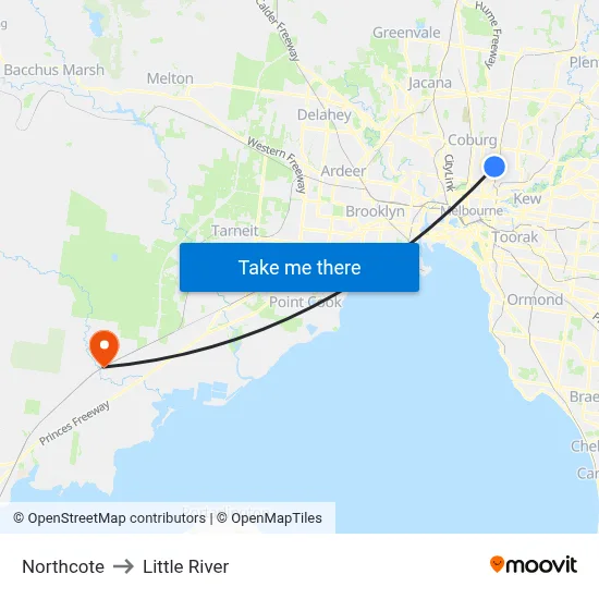 Northcote to Little River map
