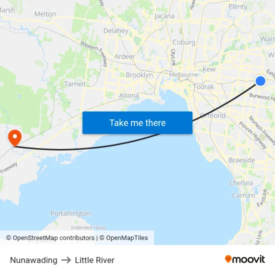 Nunawading to Little River map