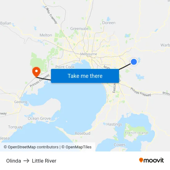 Olinda to Little River map
