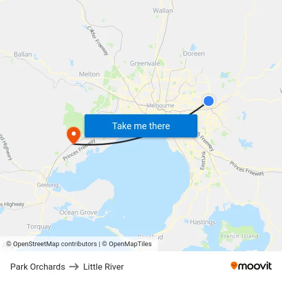 Park Orchards to Little River map