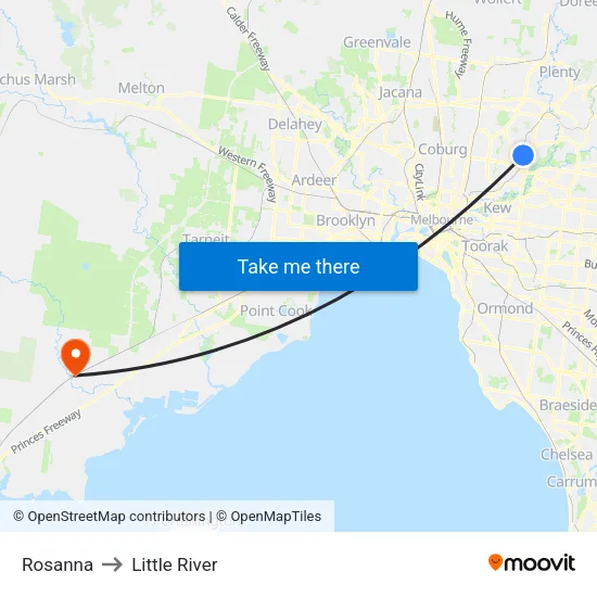 Rosanna to Little River map