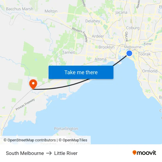 South Melbourne to Little River map
