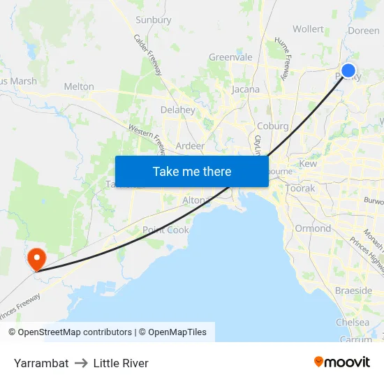Yarrambat to Little River map