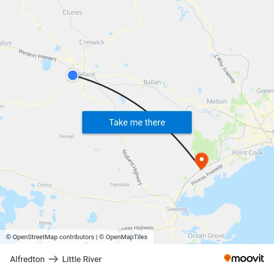 Alfredton to Little River map