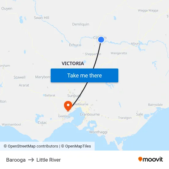 Barooga to Little River map