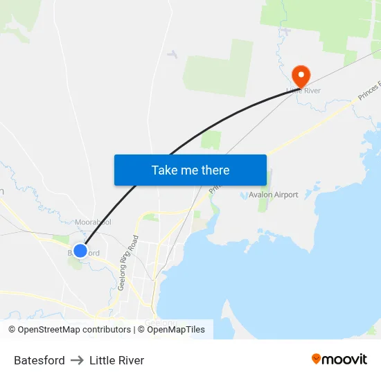 Batesford to Little River map