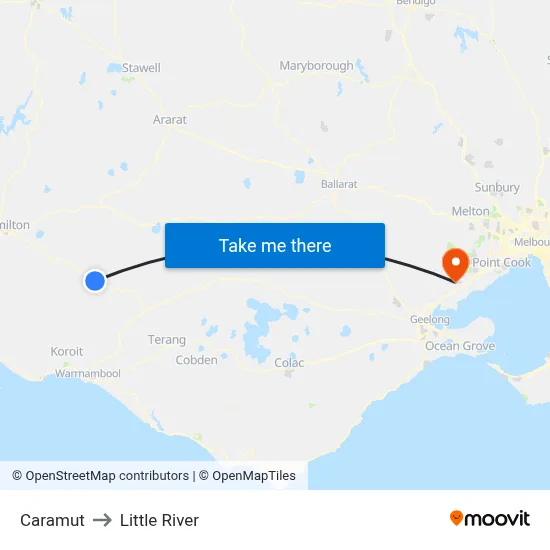 Caramut to Little River map